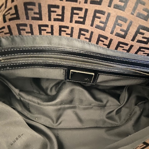 Authentic Vintage Fendi Zucchino Baguette w/ COA Brown / Black w/ Gunmetal Gray - Picture 13 of 14